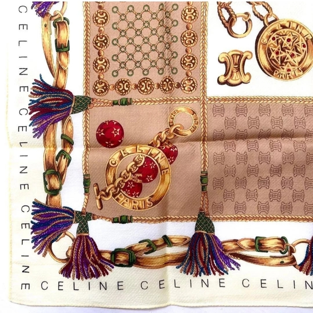Celine Women's Scarf with Cream, Gold, and Red Accents Handkerchief - Picture 7 of 8